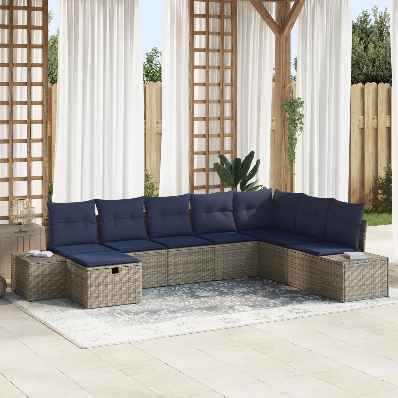 

Elegant 8 Piece Outdoor Garden Sofa Set with Cushions Grey Poly Rattan Stylish Patio Furniture