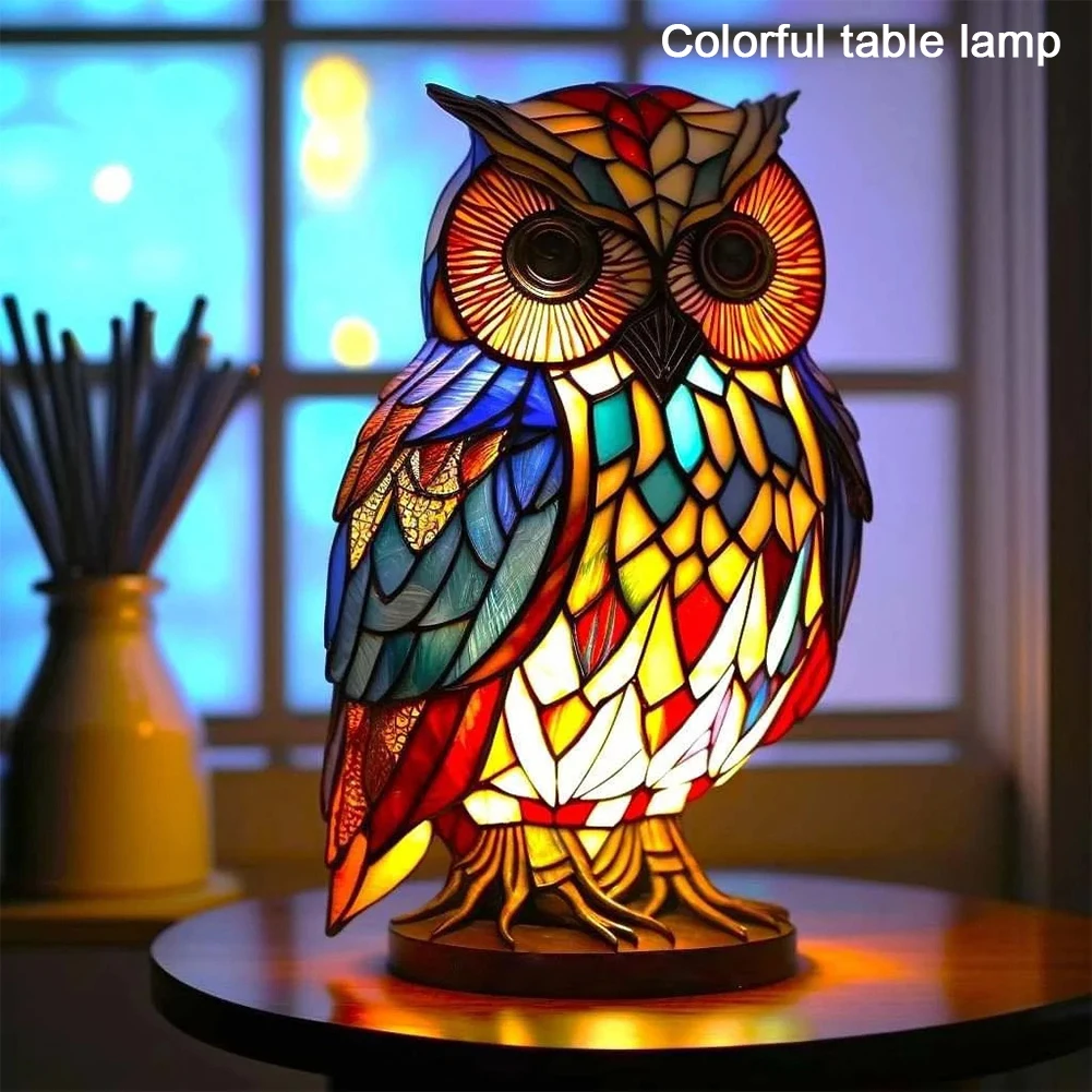 Animal Table Lamp Series Lion Dolphin Wolf Stained Glass Bedside Light Owl Horse Rooster Elephant for Living Room Bedroom Office