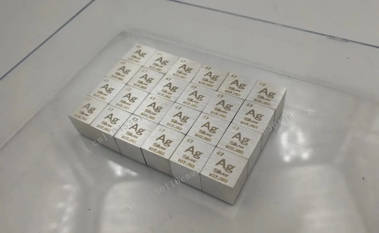 Garden Tools 1 Piece 99.9% Purity Pure Silver Ag 10mm Cube Carved Element Periodic Table Polished Model
