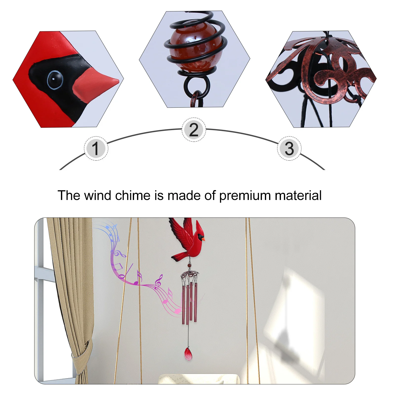 

3Pcs Wind Chime Tube Bird Shaped Wind Bell Premium Iron Hanging Decor for Garden Home Window Living Room Decoration