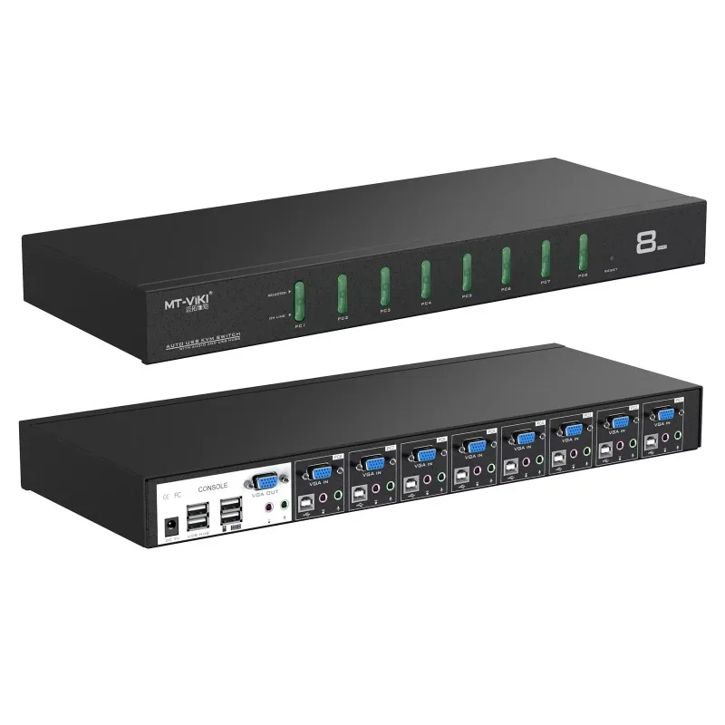 

8-портовый KVM-переключатель VGA, 8-портовая промышленная KVM-консоль 8x1 + 8 USB-кабелей VGA с поддержкой OSD и горячих клавиш