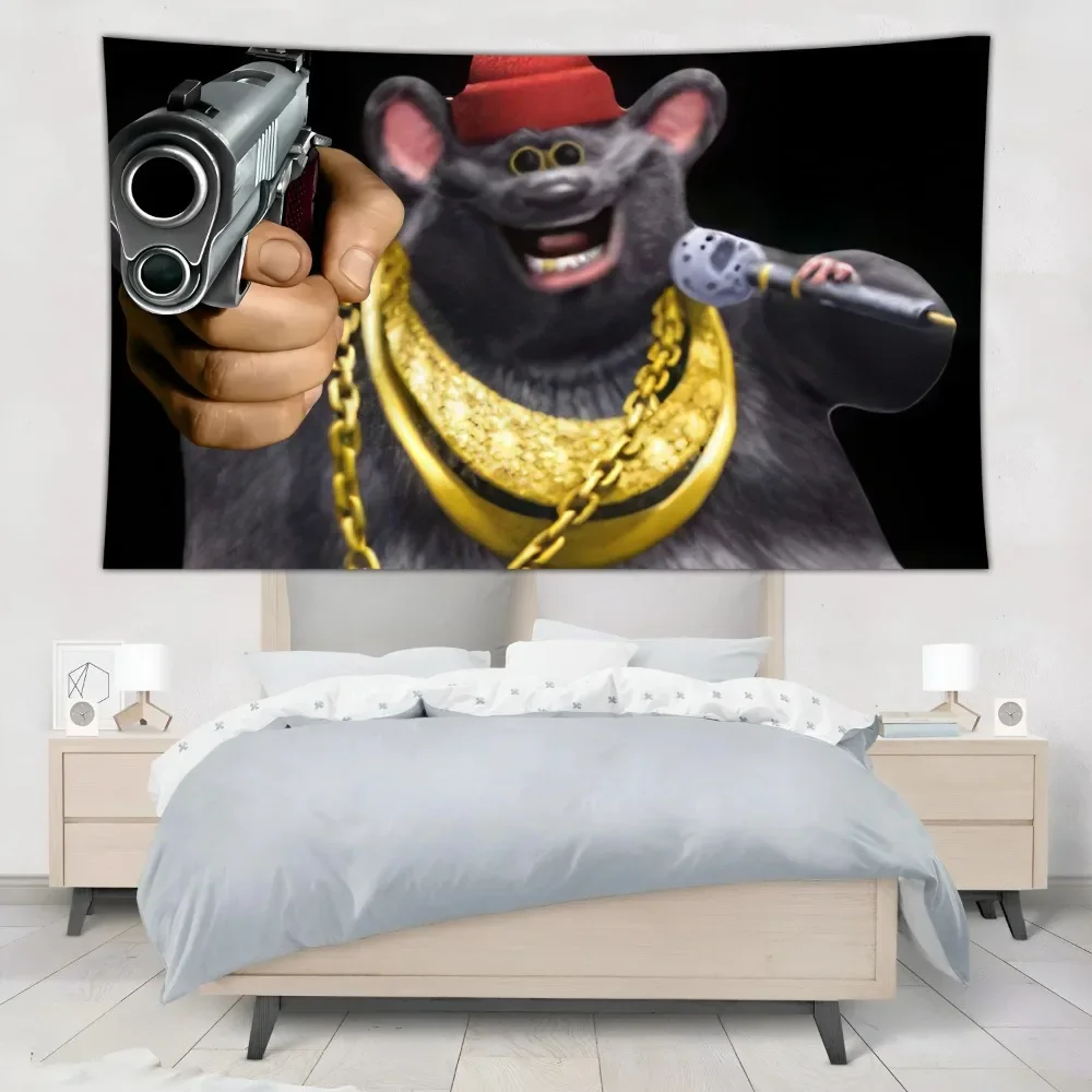 Biggie Cheese Meme Tapestry Kawaii Anime Mouse Tapestry Wall Hanging Aesthetic Banner Room Decor Lace Christmas