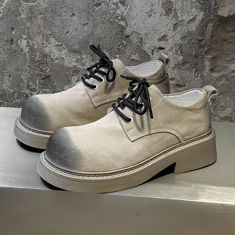 Spring Autumn New Men Suede Imitation Thick Soled Derby Shoes with A Sense of Luxury Simple Fashionable Casual Shoes