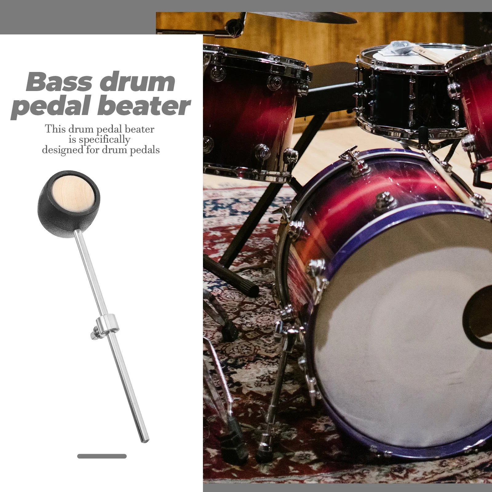 

Drum Pedal Hammer with Solid Wood Beater Replacement Part for Bass Drum Percussion Instrument Accessories Percussion Stick Set