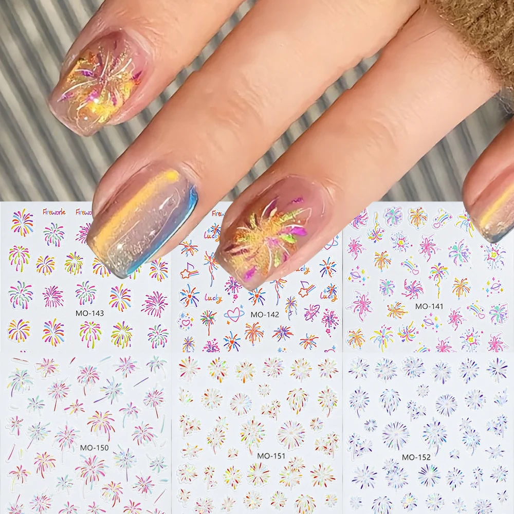 

6pcs Holographic 3d Fireworks Nail Art Stickers Colorful Strips Fireworks Carnival Celebration Nail Decals DIY Manicure Decors