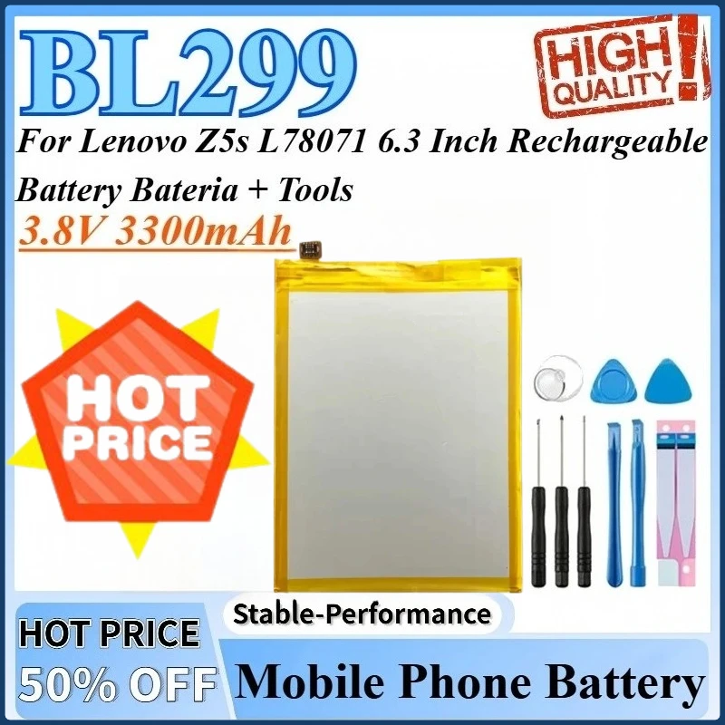 

3.8V 3300mAh BL299 Rechargeable Battery For Lenovo Z5s L78071 6.3 Inch Mobile Phone Replacement Battery Bateria + Tools