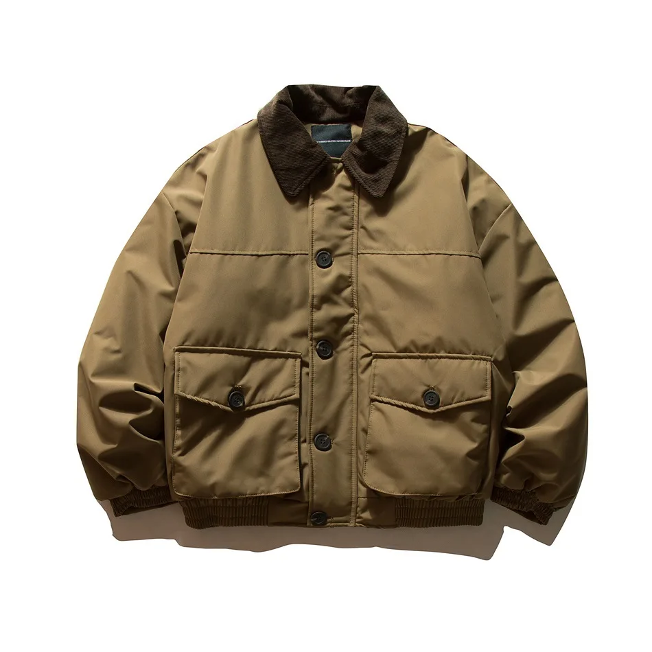 Winter Japanese Streetwear Fashion Warm Cargo Jacket Men Loose Casual Padded-cotton Parkas Jacket Techwear Coat Outerwear