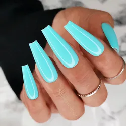 Super Long Press On Fake Nails With Jelly Glue Sticker 24Pcs Shiny Ballerina Coffin Artificial Fingernails Manicure False Nails