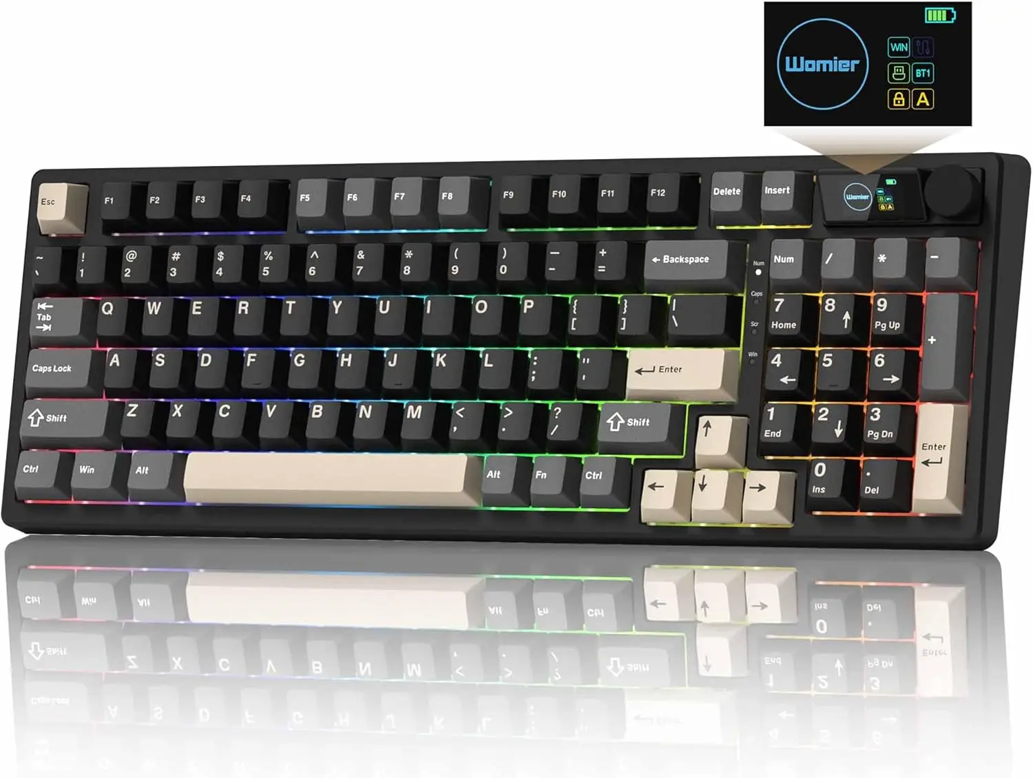96% Wireless Mechanical Keyboard with Screen & Knob, BT/2.4G/USB-C, Hot Swappable, 8000mAh Battery