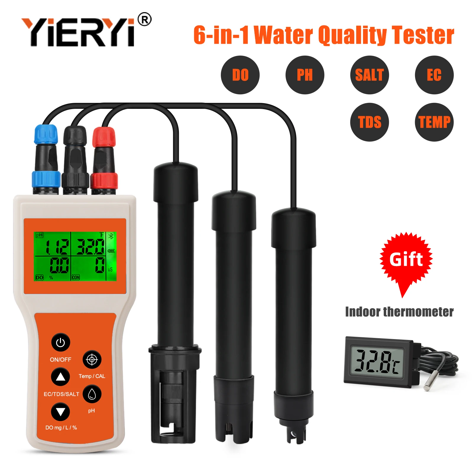 Yieryi 6-In-1 Portable Digital Water Quality Tester Do Ph TDS Ec Salt Temp Meter With Bluetooth For Aquarium Aquaculture Pool