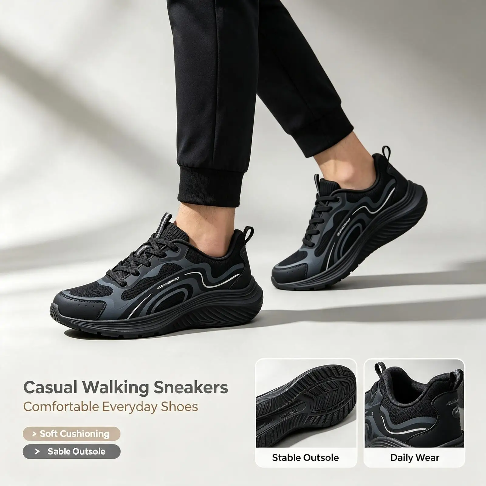 Skechers New Men Casual Sneakers 118227‑BBK Full Black Lightweight Breathable Soft Sole Comfort Daily Walking Sports Shoes