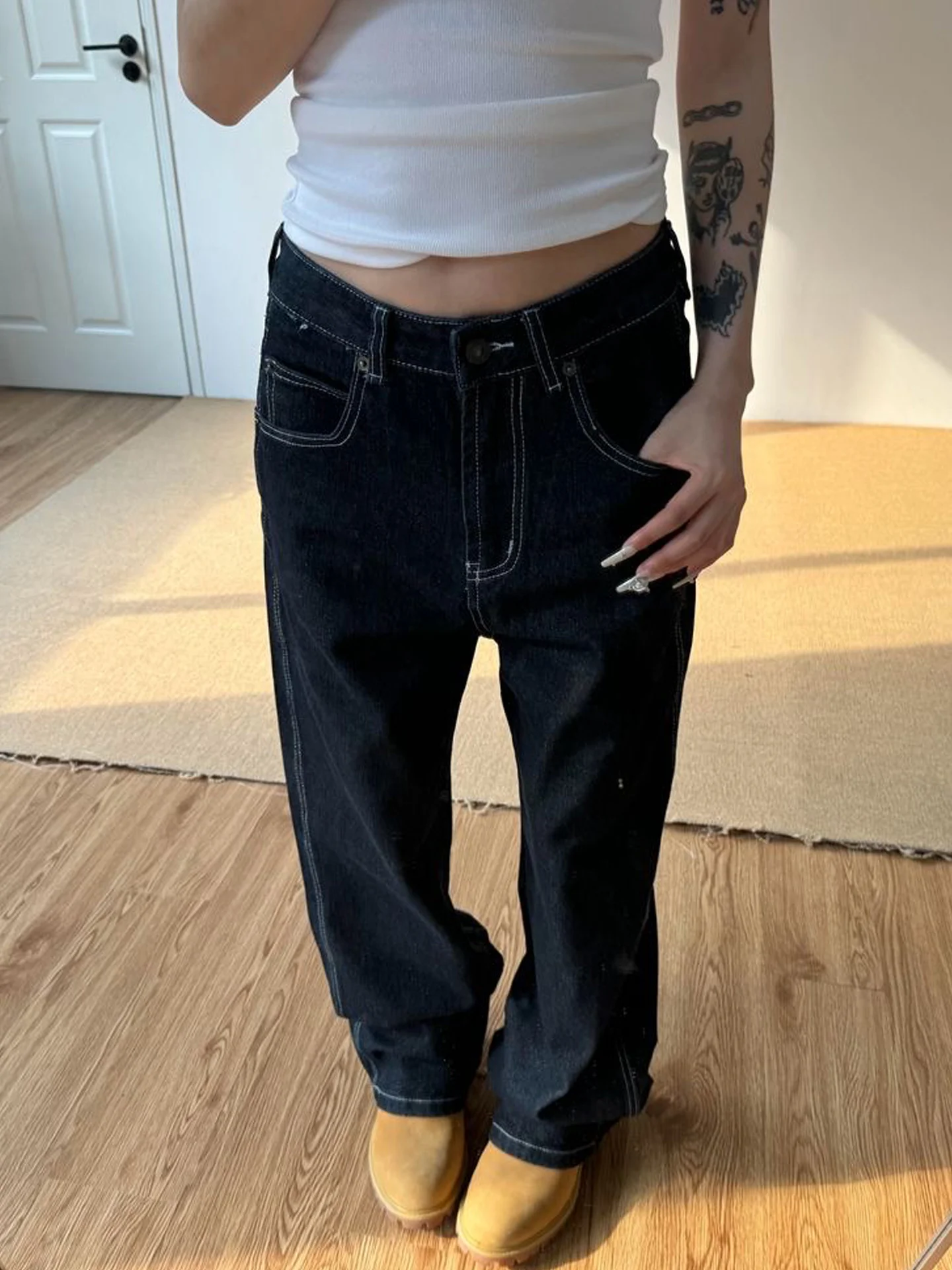 

Retro Embroidered Loose Straight Leg Jeans Women's Summer New Casual Versatile Slimming High Waist Wide Leg Long Pants
