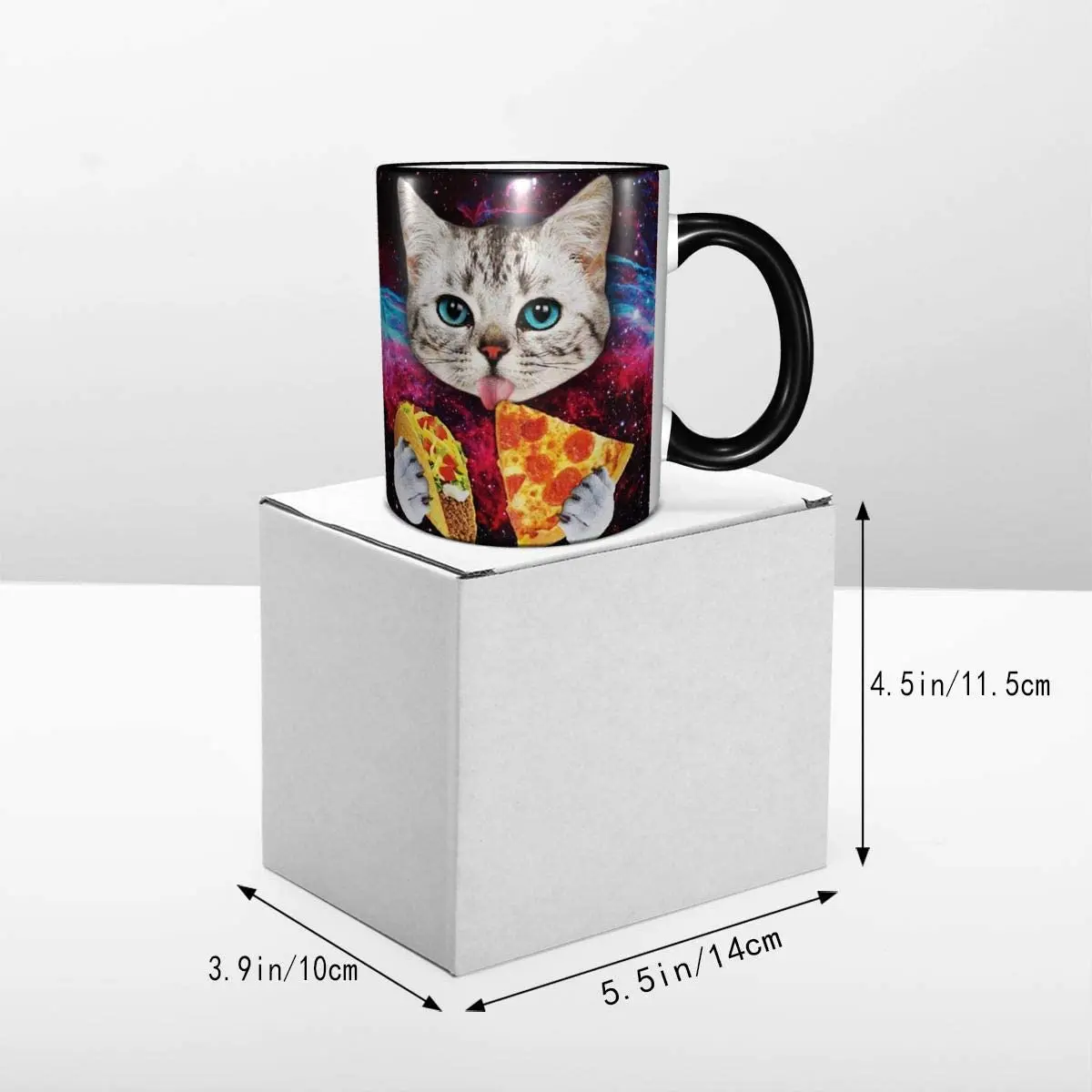 Space Cat Pizza Ceramic Coffee Mug Unique Best Gifts Microwave and Dishwasher Safe Funny Tea Cup 11oz