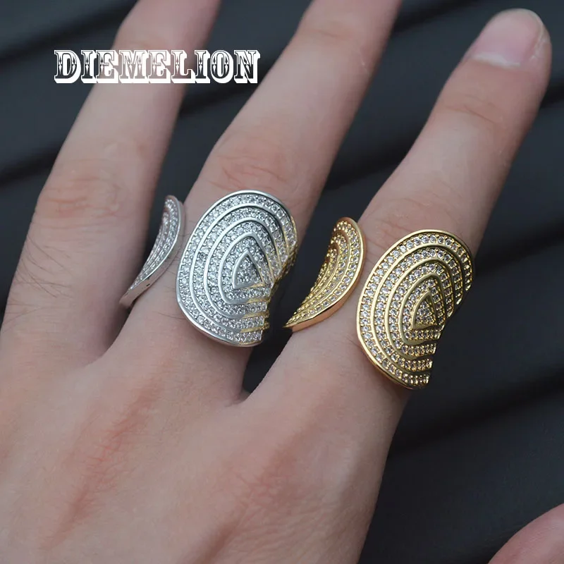 Luxury Two Tone Full Pave Cubic Zirconia Rings for Women Big Wide Open Rings Wedding Party Newly Design Modern Fashion Jewelry