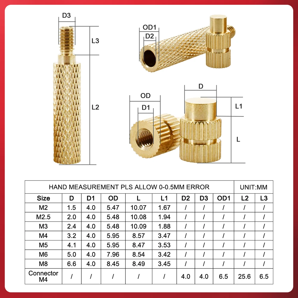 M2 M2.5 M3 M4 M5 M6 M8 Brass Heating Soldering Iron Tip Tool Insert Nut for Plastic 3d Printing Holt Melt Nut Implant Connector