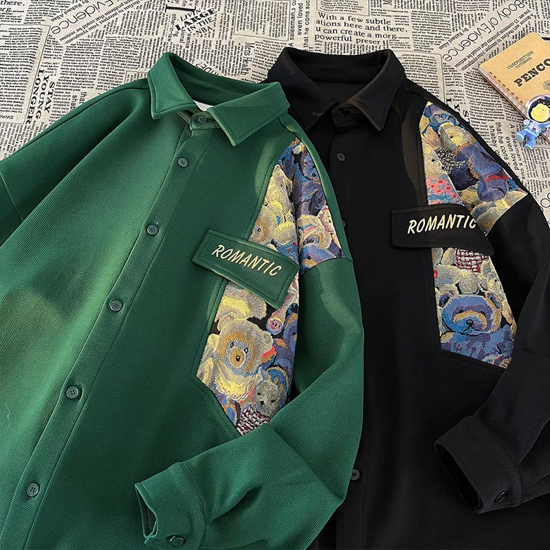 

plus Size 300 Pou Long Sve irt Men's Loose Fit Thiened Collar Jaet Spring Autumn Vintage Casual Breathable Polyester