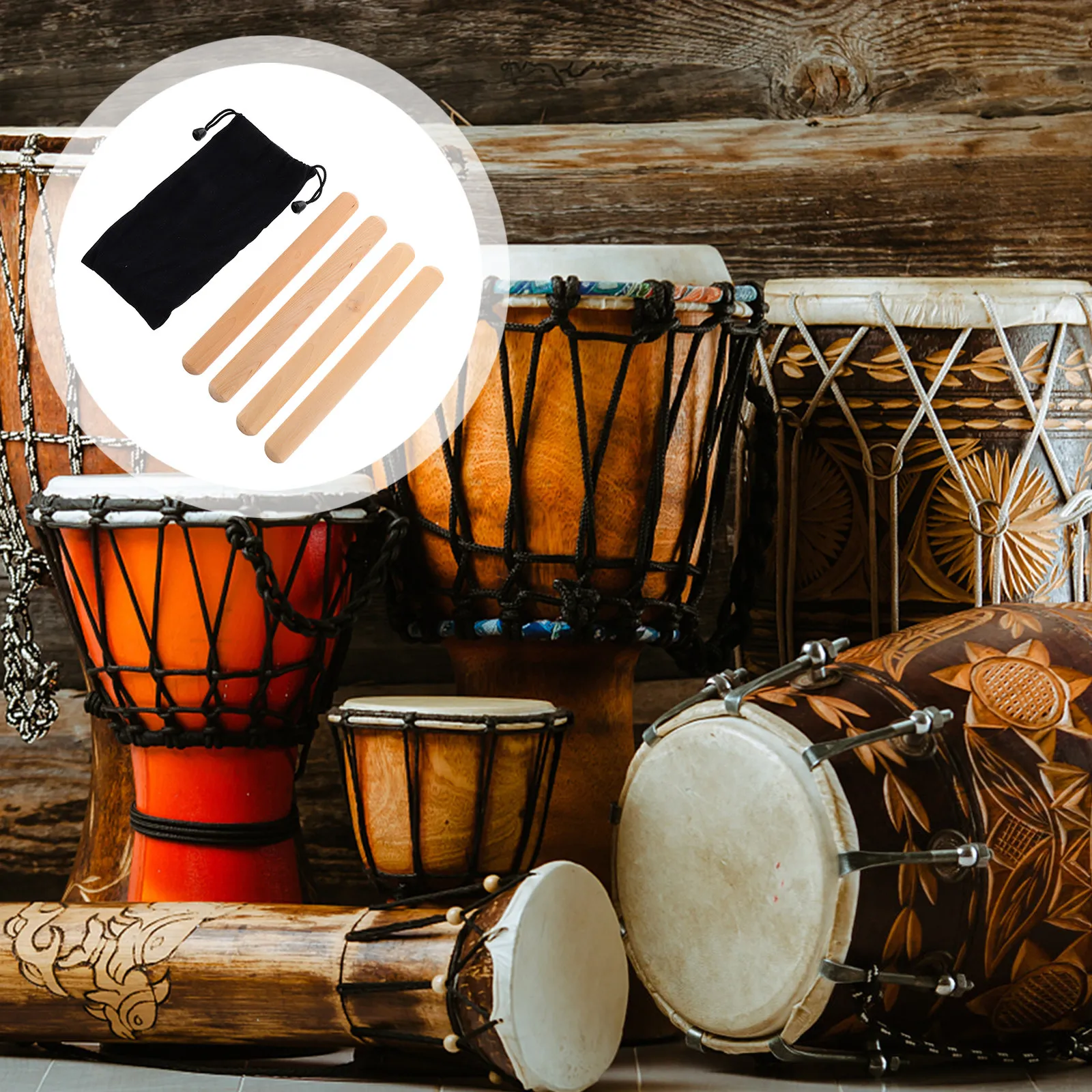 2Pairs Rhythm Sticks Wooden Musical Percussion Instrument Natural Hardwood Lummi Sticks Carry Bag Beginners Music