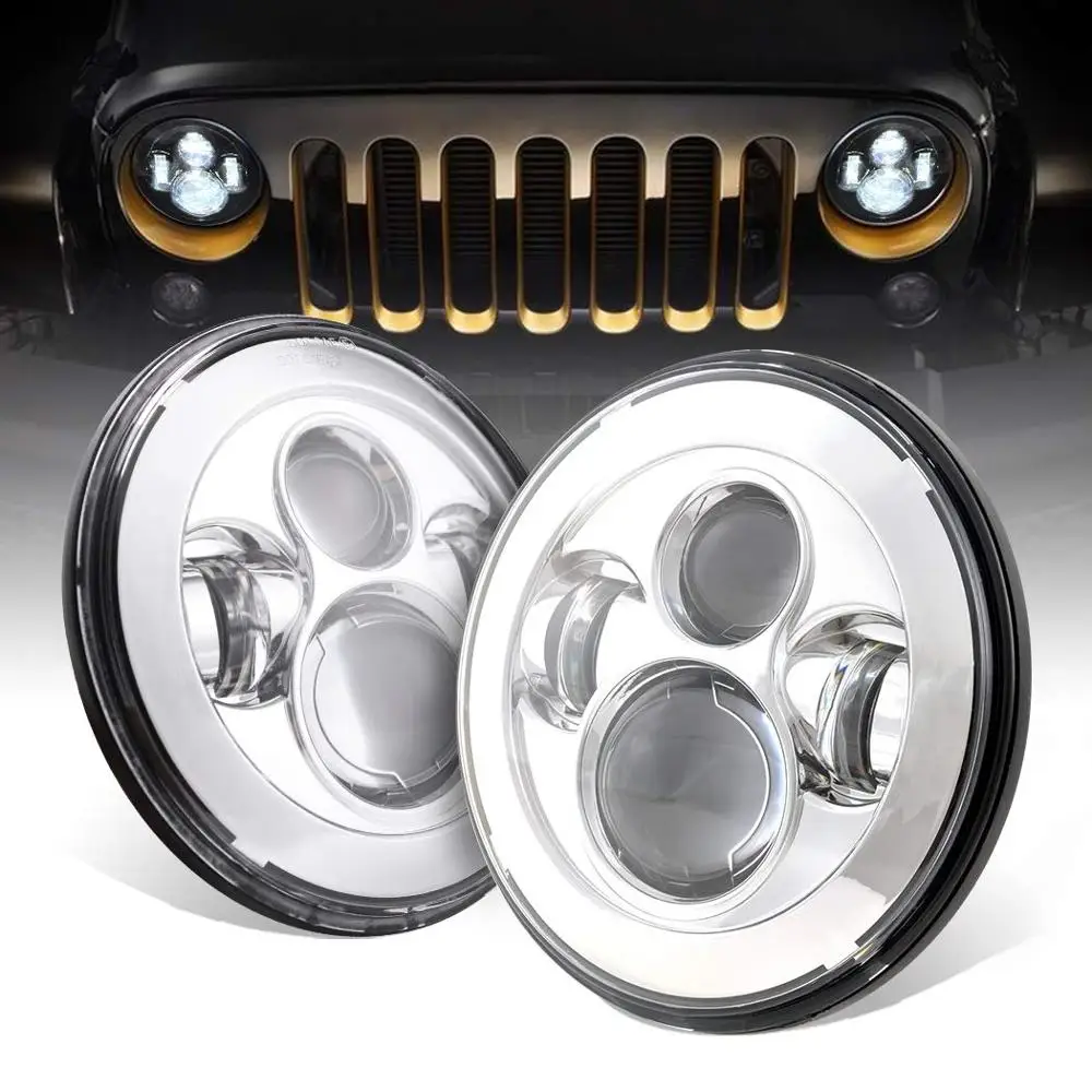 For JK VAZ 2121 Lada Niva 7\'\' LED DRL Headlight 4x4 7inch Round halo Headlights 7\