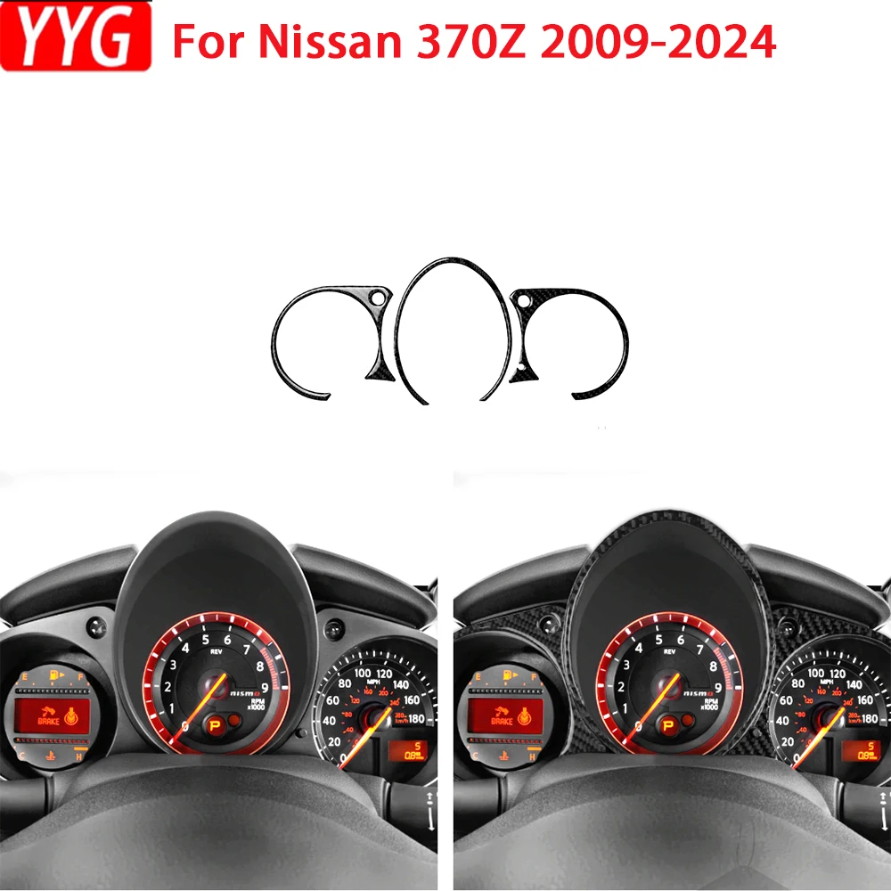 

For Nissan 370Z 2009-2024 3pcs/set Carbon Fiber Car Dashboard Instrument Cluster Board Trim Dash Speed Panel Cover Frame Sticker