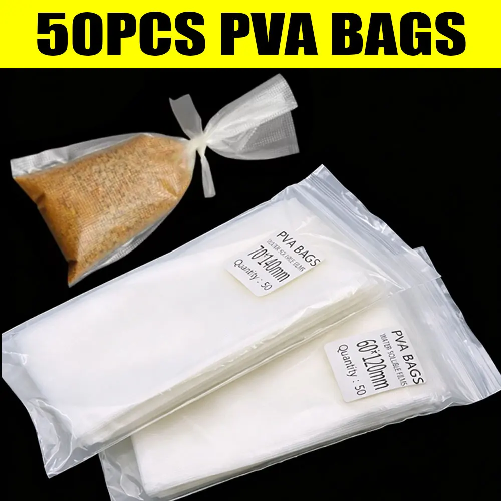 50 Stück PVA-Beutel Method Feeder Angelköder Boilie Zubehör Angelrig Wurfköder Wasserlösliches Schnell Schmelzendes PVA-Netz Karpfenangeln – Detail 1