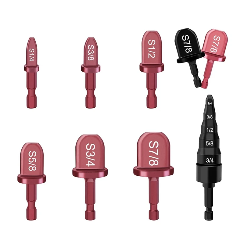 13 PCS Copper Flaring Tool Pipe Expander, Black & Wine Red Carbon Steel 1/4In,3/8In,1/2In,5/8In,3/4In,7/8In Boring Drill Bit
