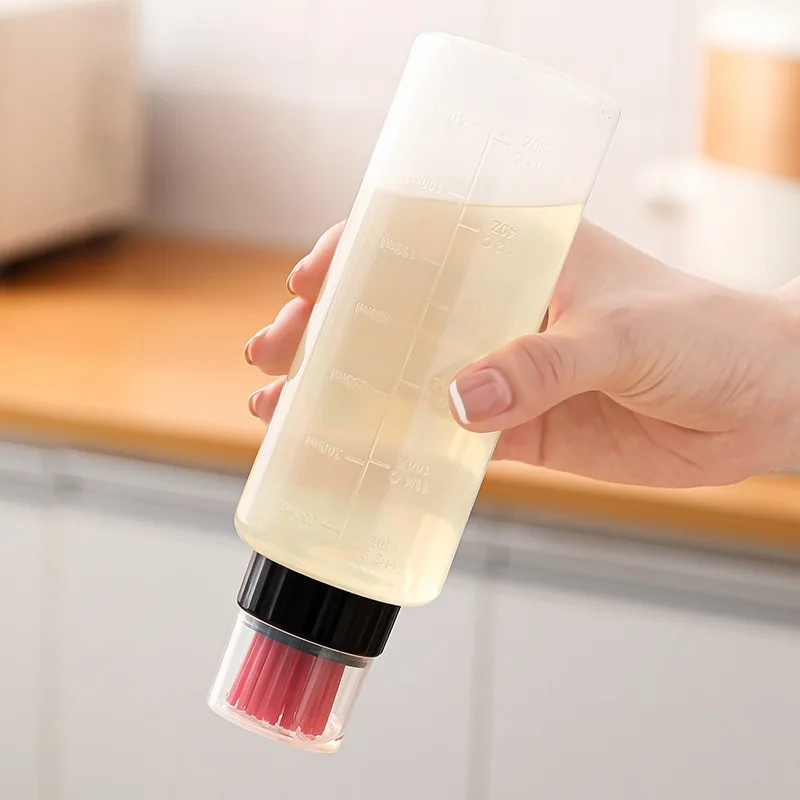HT Food grade silicone oil brush with oil bottle integrated barbecue brush oil pot outdoor portable belt graduated dust brush