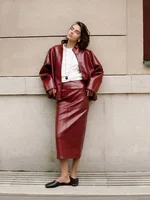 Street Woman Leather Two Piece Set Retro Lapel Zipper Jacket High Waist Straight Long Skirt Fashion Versatile Women's New Suits - Image 4