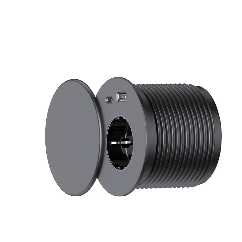 German Round Power Consumption Table, Dustproof Embedded com Cover, USB-C Charging Station, Easy Installation, Office e Hotel, 18W