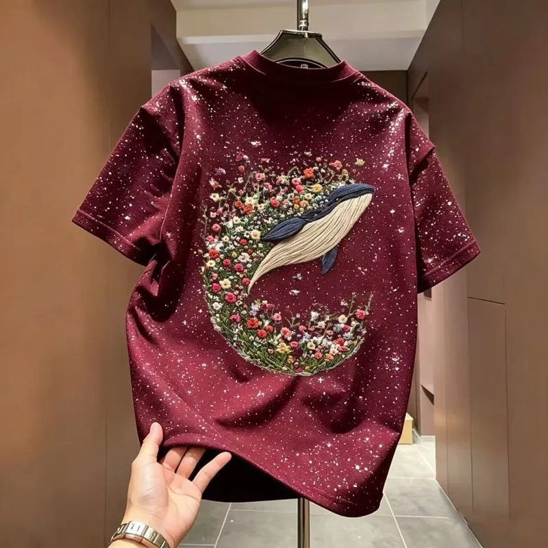 Printed T-Shirt Men's Bulling Sequin Cotton American Trendy T-Shirt Casual Tees Short Sleeves Breathable Loose Fit Big Size Tops