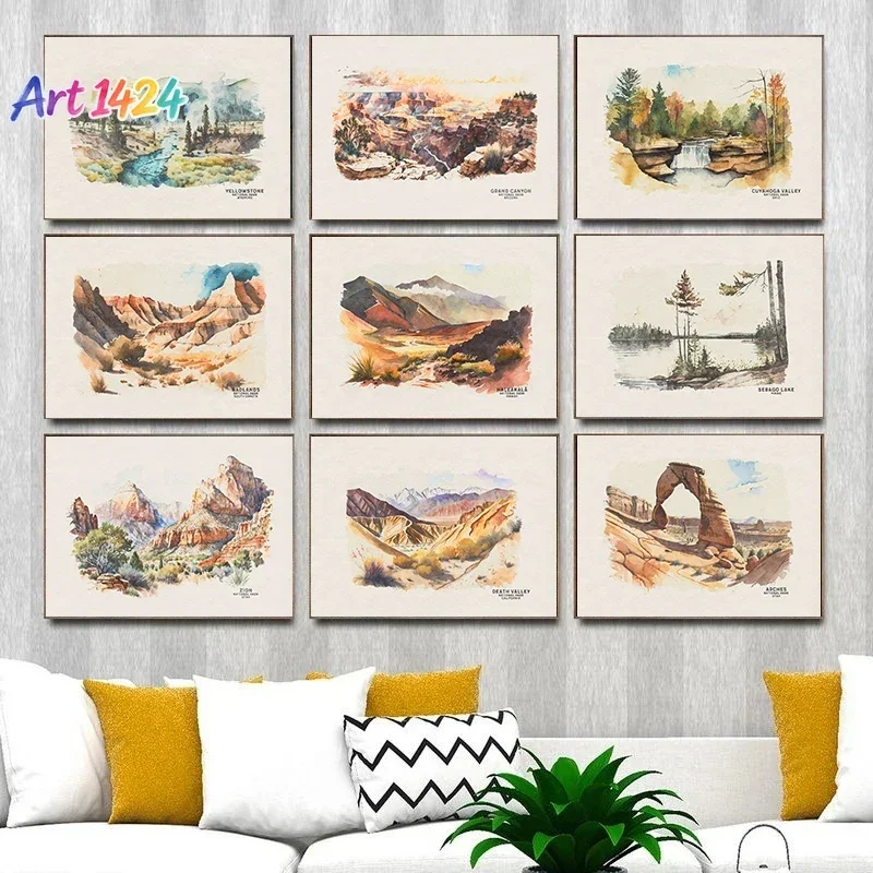 National Park Watercolor Poster Great Smoky Mountains Travel Wall Art Picture Canvas Painting Living Room Home Decor Gift Idea