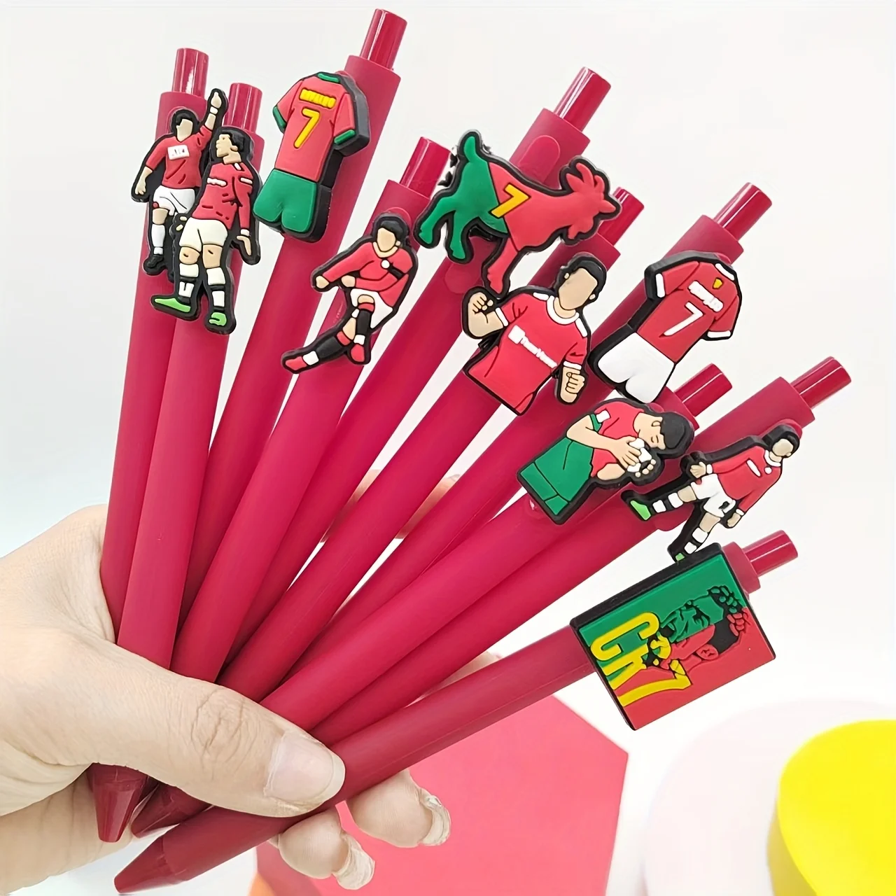 12PCS/17PCS Football sports red series theme retractable ballpoint pens, creative football design press-type gel pens, gift item