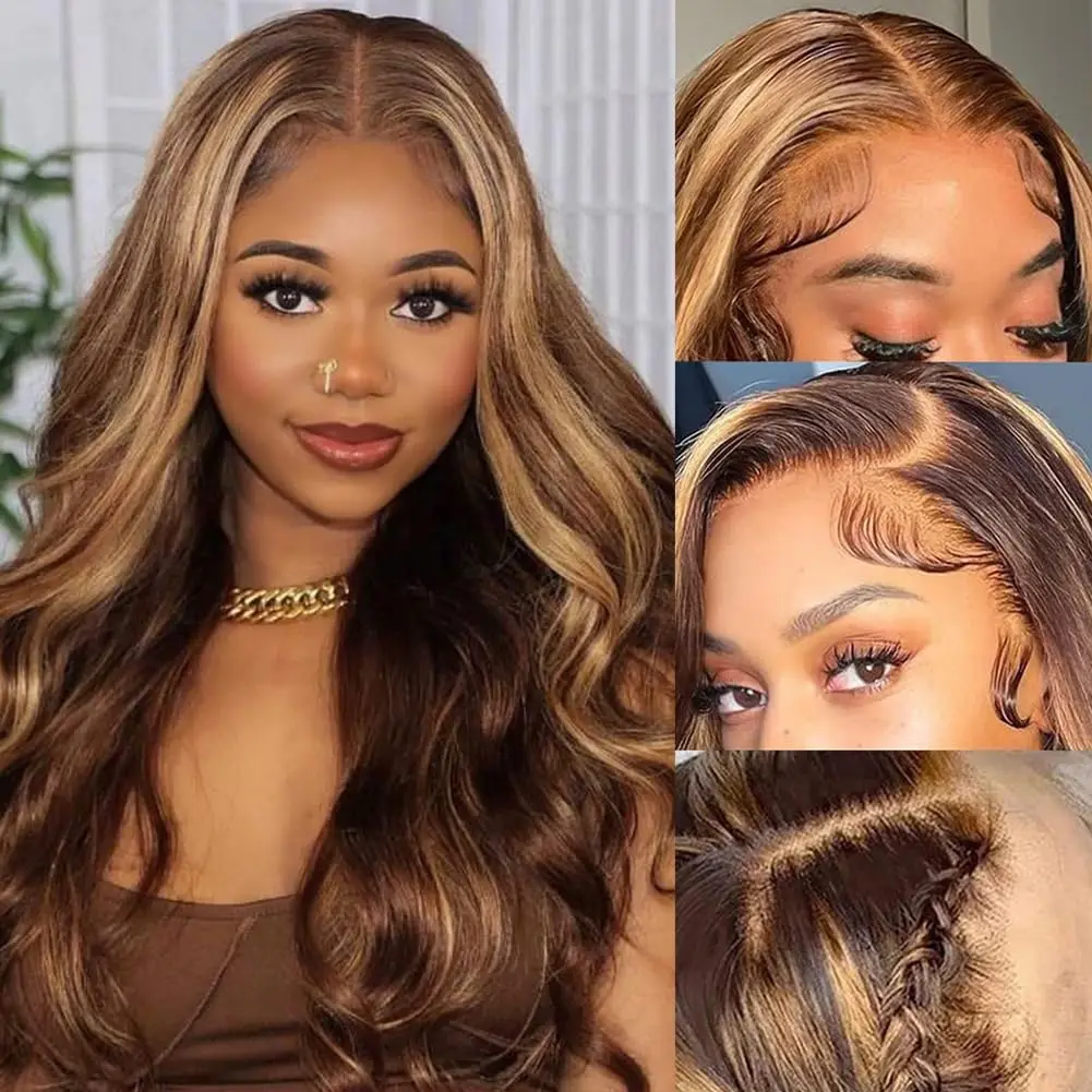 تسليط الضوء على الجسم موجة خصلات الشعر المستعار الإنسان 13x4 الدانتيل الباروكة الأمامية أومبير 4/27 12A عذراء الشعر المستعار شعري طبيعي