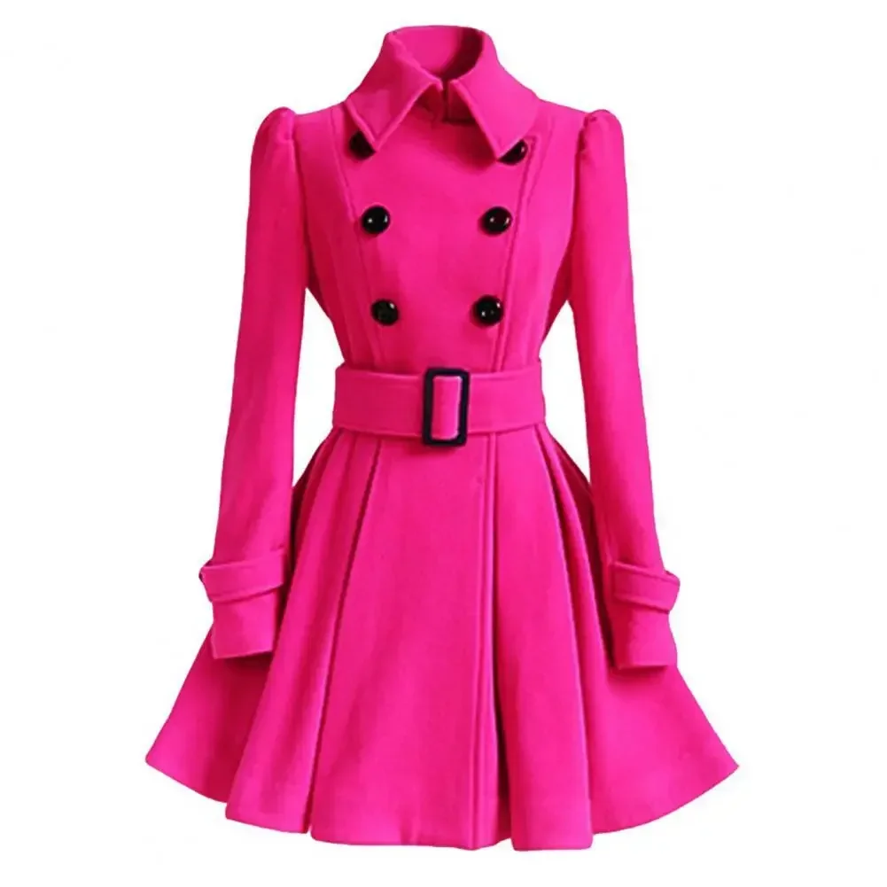 

New Fashion Classic Winter Thick Coat Europe Belt Buckle Trench Coats Double Breasted Outerwear Casual Ladies Dress Coats