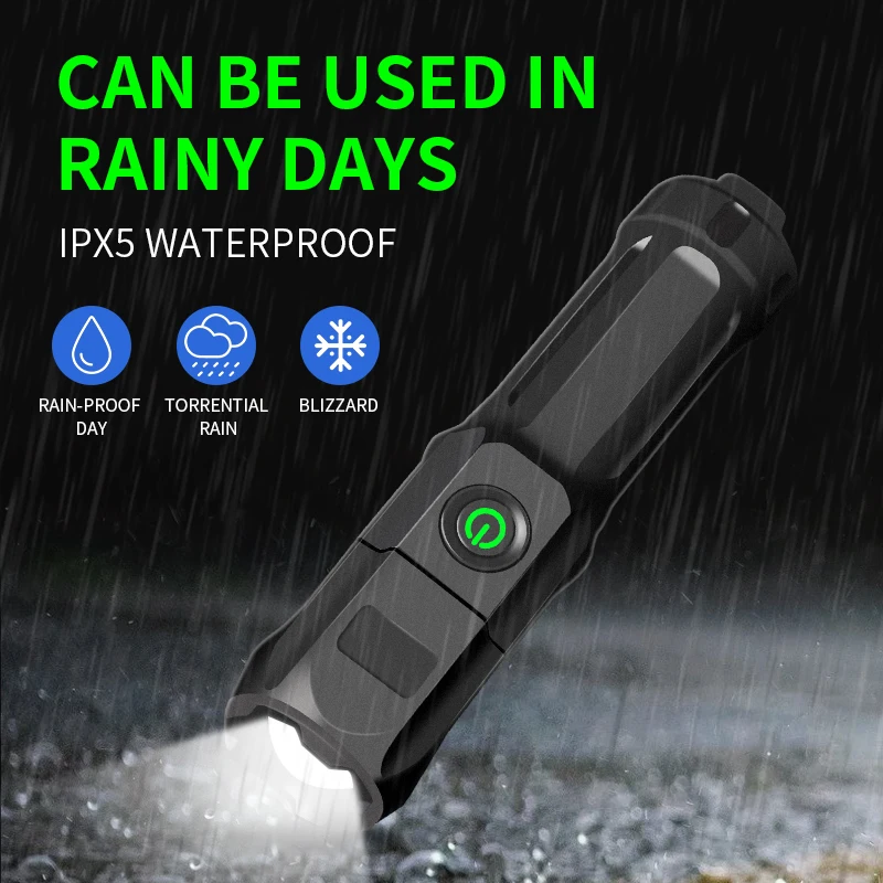 Flashlight B25 USB Rechargeable LED Torch with Zoom Function 3 Light Modes 18650 Battery Outdoor Lighting LED Flashlight