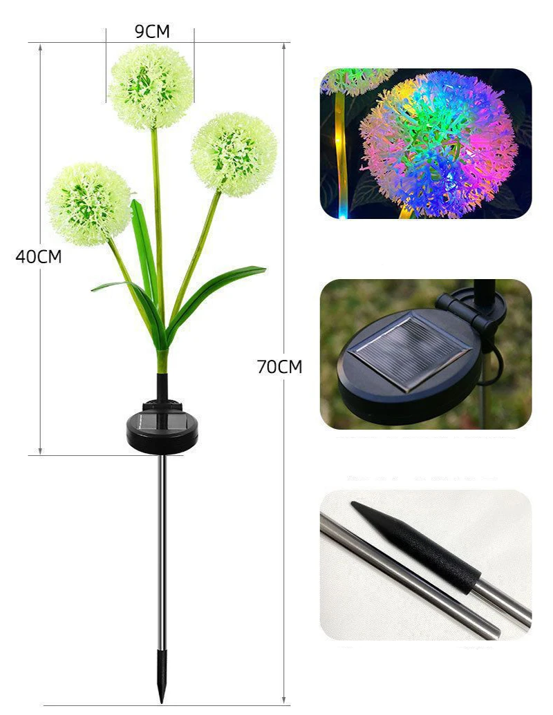 

Three headed dandelion simulation plant LED outdoor landscape light, courtyard light, lawn light, solar charging A6