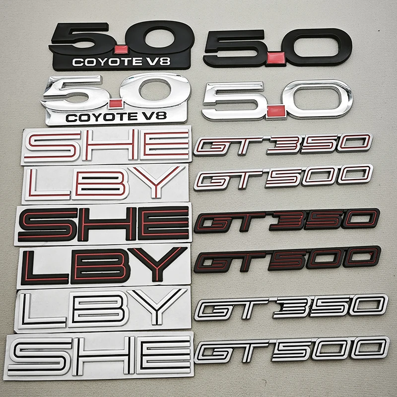 3d metal estilo do carro gt350 shelby 5.0 adesivo fender lado emblema tronco traseiro emblema para ford mustang gt500 gt350 etc acessórios