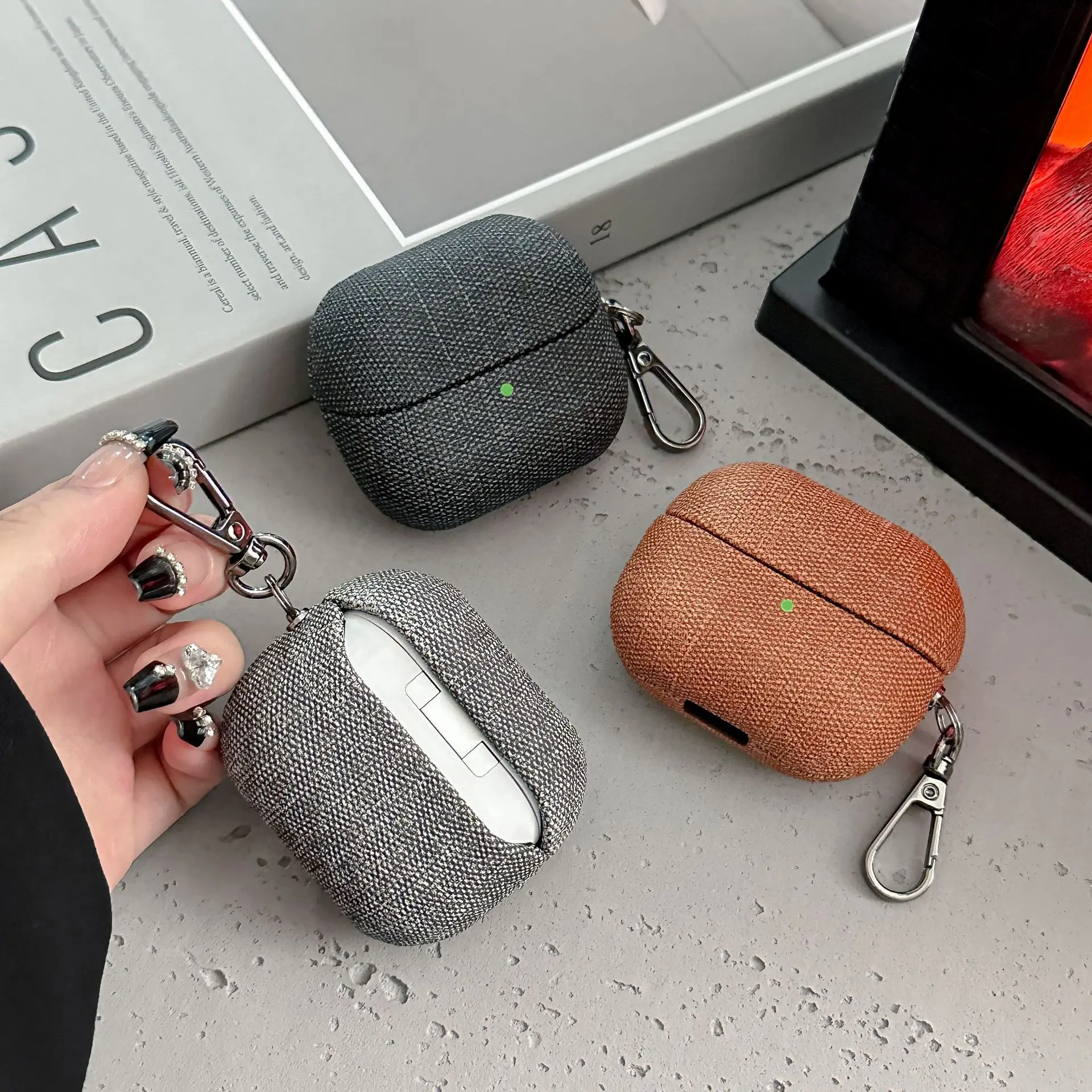 Luxury Cloth Fabric Hard Stripe With Hook Wireless Bluetooth Earphone Case For Galaxy Buds 3 Anti Drop All-inclusive Cover