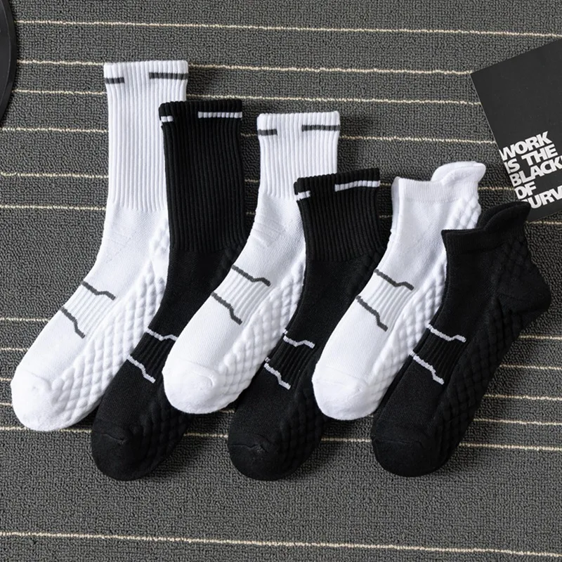 5/10 Pairs Mid Tube Socks Sweat Absorbing Breathable Basketball High Quality Men's White Socks Towel Soled Running Sports Socks