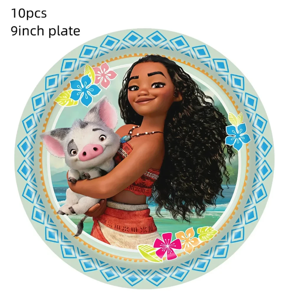 Nuevo tema Moana, vajilla desechable para fiesta de cumpleaños para niños, taza, plato, bandera, suministros de decoración para fiesta de boda para niñas