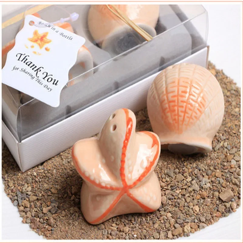 European Cartoon Starfish Ceramic Creative Seasoning Jar Household Kitchen Supplies Salt and Pepper Shaker Pair Gift Box