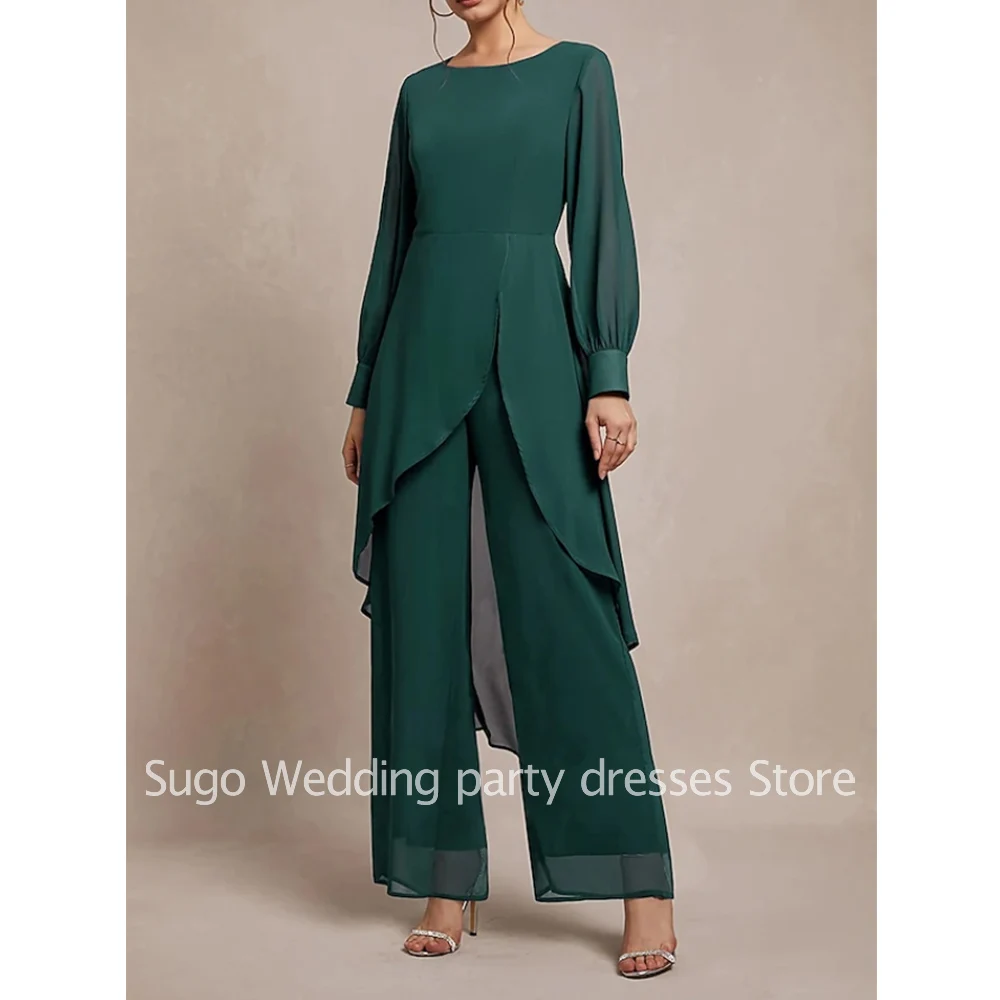 Tailleur pantalone eleganti personalizzati Abiti per la madre della sposa Abito da sposo in chiffon con scollo a barca alla caviglia 2025