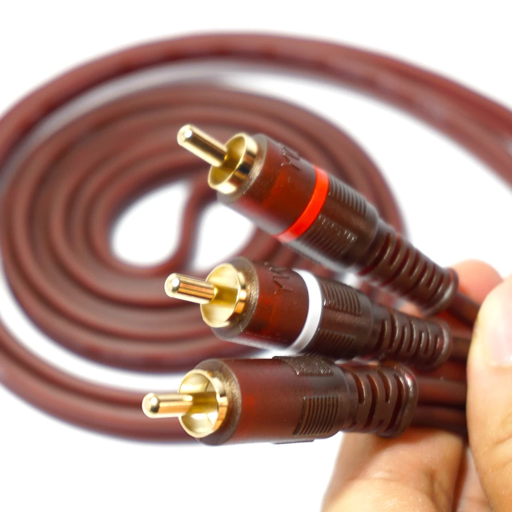 RCA Y Splitter 1 RCA Male to 2 RCA Male HIFI Audio Cable OFC Conductor Gold Plated RCA Plug Cable 1.5m