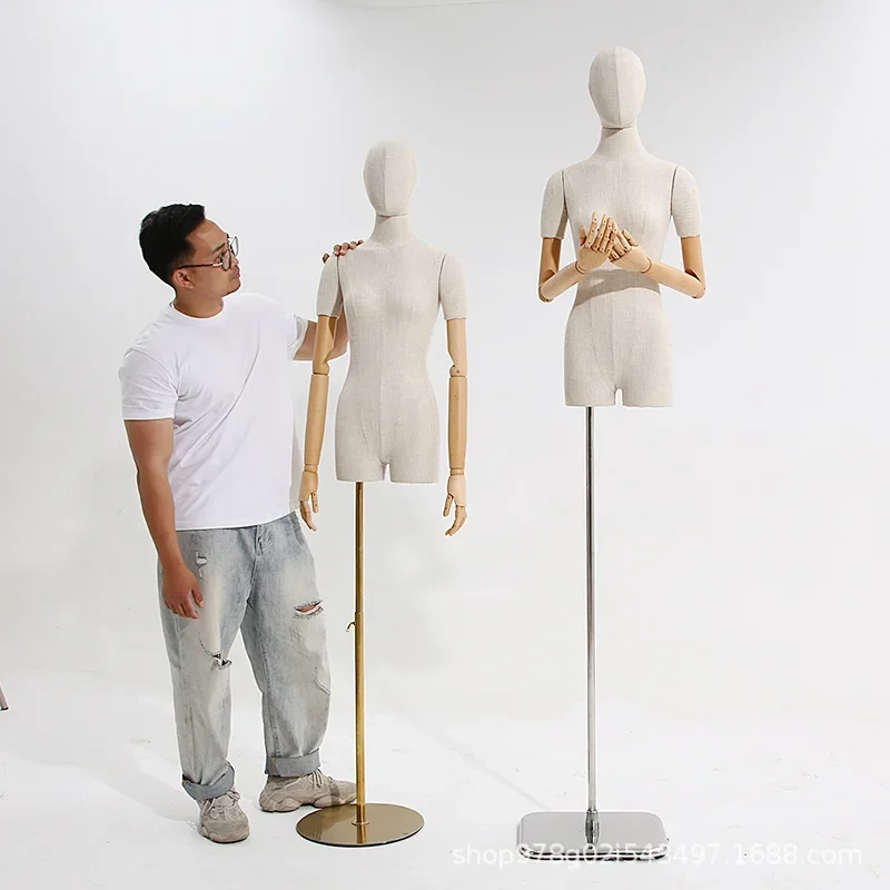 High-end bamboo hemp clothing store model props female half body Korean version collarbone window display shelf doll model