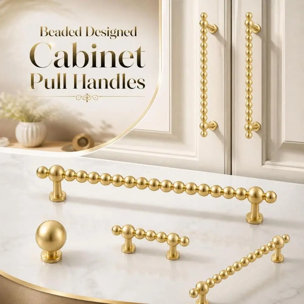 Zinc Alloy Cabinet Pull Handles Smooth Surface Anti Corrosion Beaded Drawer Pulls Light Luxury Long Bar Furniture Knobs Cupboard