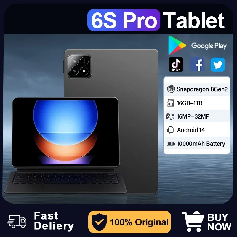 

Global Version NEW Original Pad 6S Pro Tablet 11inch HD 4K Android 16GB+1024GB 10000mAh 5G Dual SIM Bluetooth WiFi GPS Mi Tablet