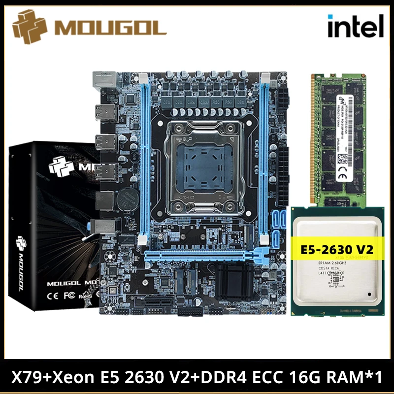 MOUGOL New X79 Gaming Motherboard Set with Intel Xeon E5 2630 V2 CPU & Dual-channel DDR3 16Gx1 MHz RAM for Desktop Computer