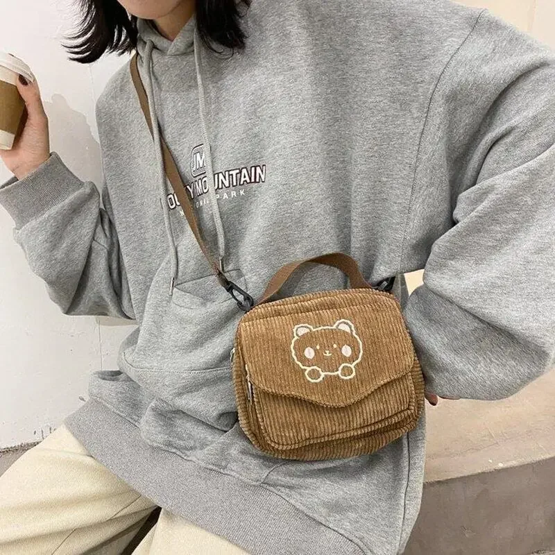 Bolso de lona con cremallera para mujer, bandolera de hombro, estilo Preppy, 2023