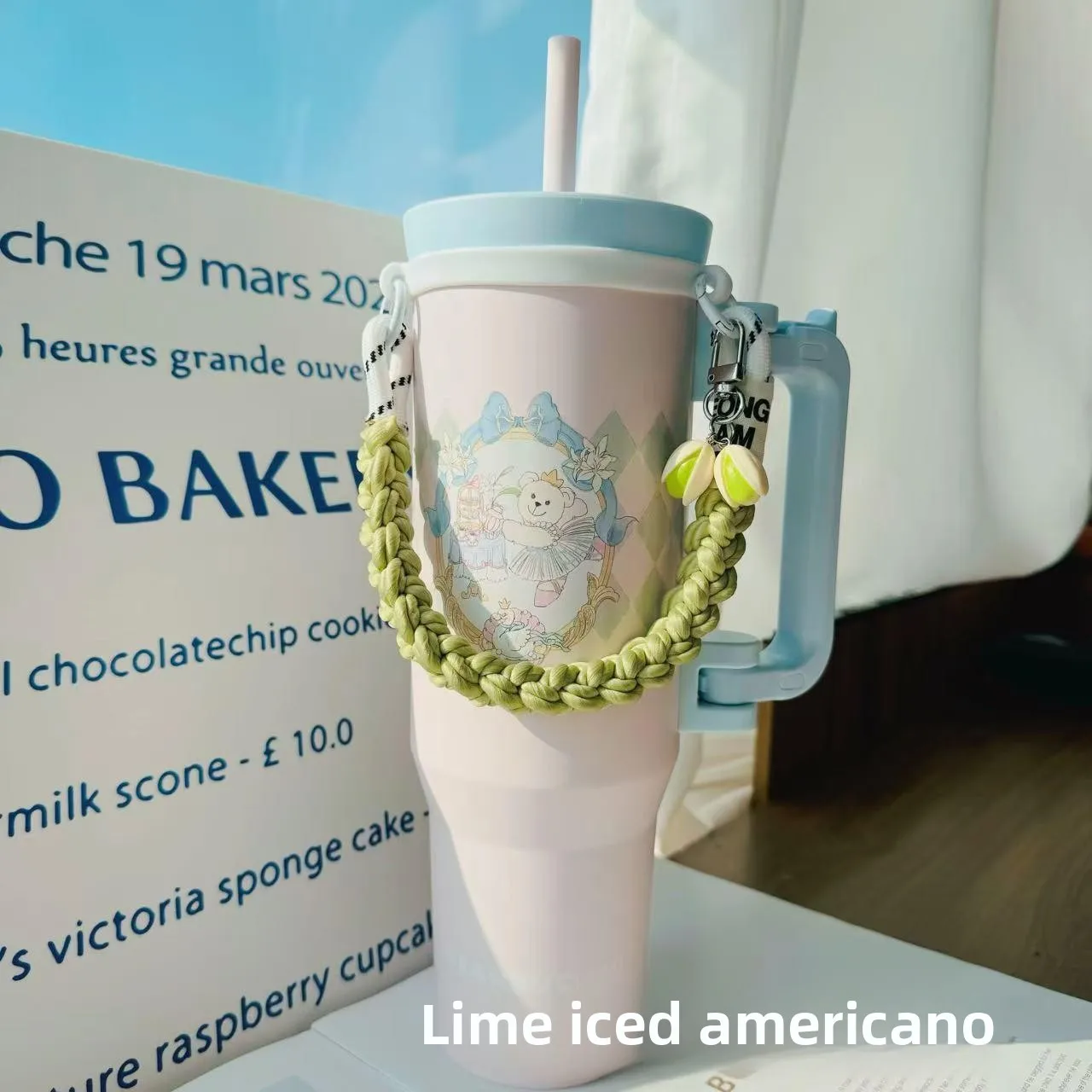 Taza de Té Princ Ternoon Color Matcha con Cuerda Trenzada y Cordón Colgante de Pistacho, Correa para Colgar, Accesorios para Bebidas