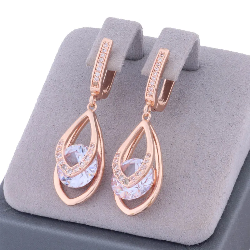 Pendientes Drp de circonita Natural de lujo para mujer, pendientes colgantes de Color oro rosa 585, joyería diaria para fiesta de boda