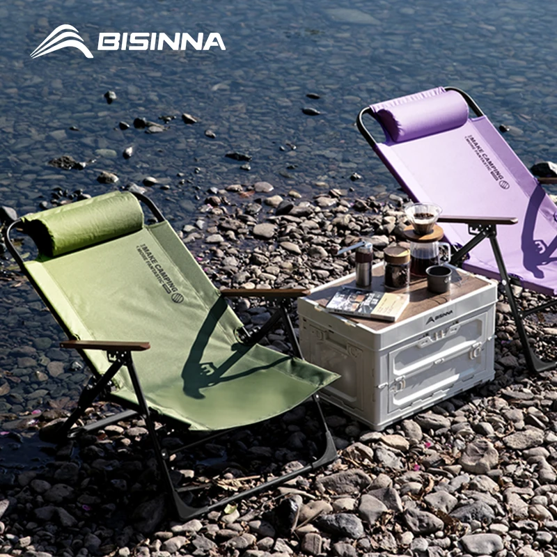 

BISINNA Camping Folding Chair Adjustable Armrest Portable Relaxing Chair With Detachable Pillow for Beach Travel Hiking